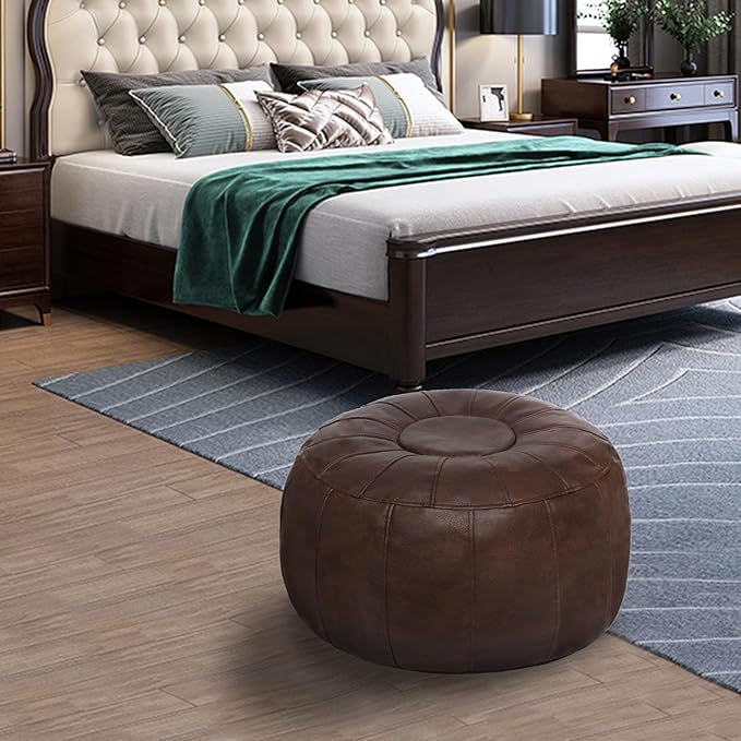 Thgonwid Unstuffed Moroccan Ottoman Pouf Cover, Ottoman Footstool Storage Solution, Bean Bag Chair, Foot Rest, Deep Coffee