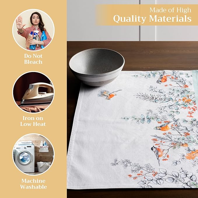 Maison d' Hermine Placemats Set of 4 100% Cotton Washable Cloth Place Mats, Reusable Table Mats for Kitchen Dining Decoration, Party, Wedding, Restaurant (Whitish Shabby Chique, 13" x 19")