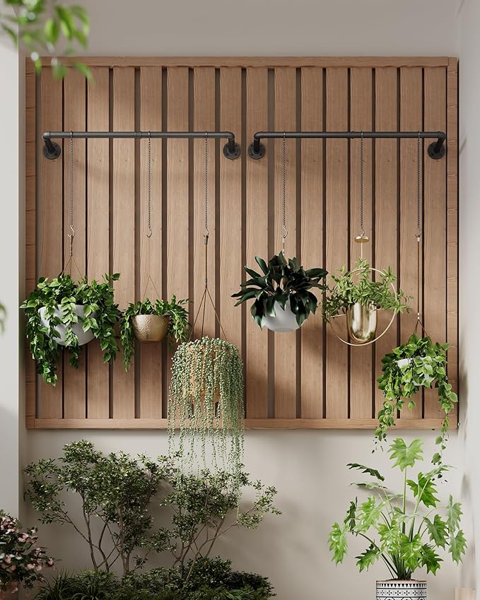 Plant Hanger Indoor, 2 Pack Hanging Planters Rod for Indoor Plants with 6 Hanging Chains, Wall Plant Hanging Rod for Window Ceiling, 38.2 Inch, Metal/Black, Pots Not Included