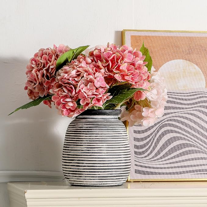 Ceramic Rustic Vase,7.48" Flowers Pottery Vases Home Decor Round Wide-Mouth Farmhouse Decorative Vase for Flowers Pampas for Table Living Room Entryway Mantel Shelf Kitchen Bathroom Bedroom