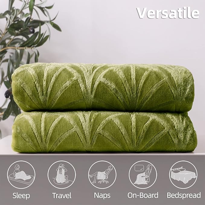 Whale Flotilla Flannel Fleece King Size Blanket for Bed, Soft Fluffy Velvet Bedspread Coverlet with Decorative Vintage Pattern for All Season, Warm and Lightweight, 90x104 Inch, Olive Green