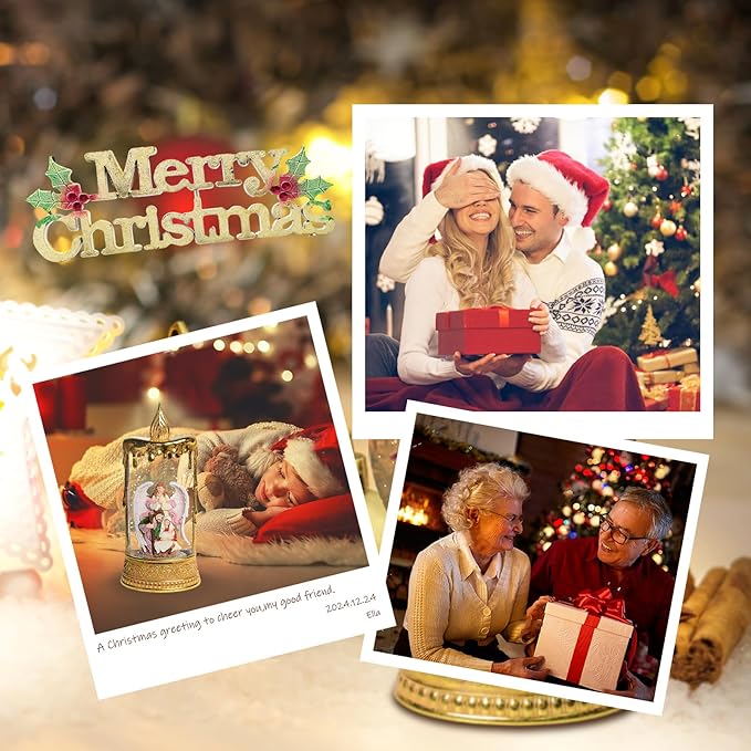 Christmas Snow Globes, 11.8" Nativity Glitter Water Lantern with Song, 6H Timer Battery & USB Powered Music Box for Christmas Decorations Indoor