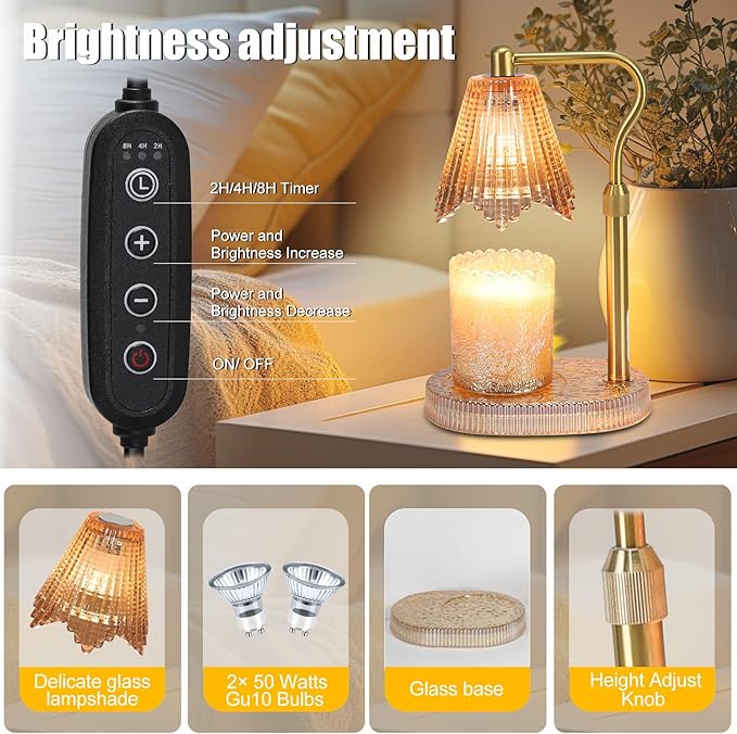 Candle Warmer Lamp with Height Adjustment - Electric Wax Melt Warmer with Timmer and Dimmer for Scented Candle Wax, Homer Décor and House Warming Birthday Gifts for Women Mom