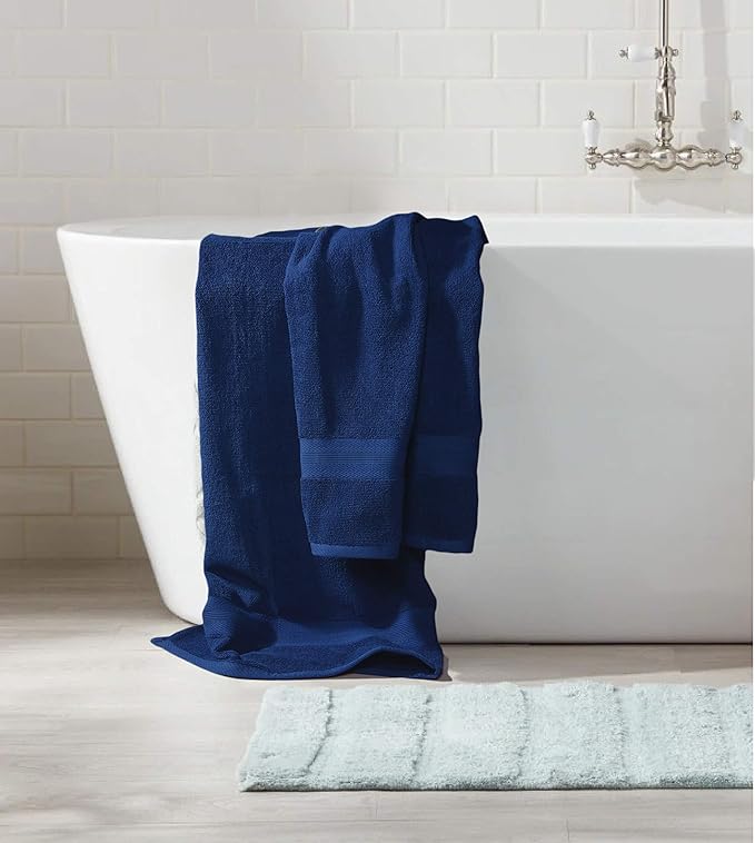BOUTIQUO Navy Blue Towel Set - 8 Piece Bathroom Towel Set - 100% Ring Spun Cotton, 2 Bath Towel 27x54, 2 Hand Towel 16x28 and 4 Washcloth 13x13 - Ultra Soft Highly Absorbent Towel Set - Navy Blue