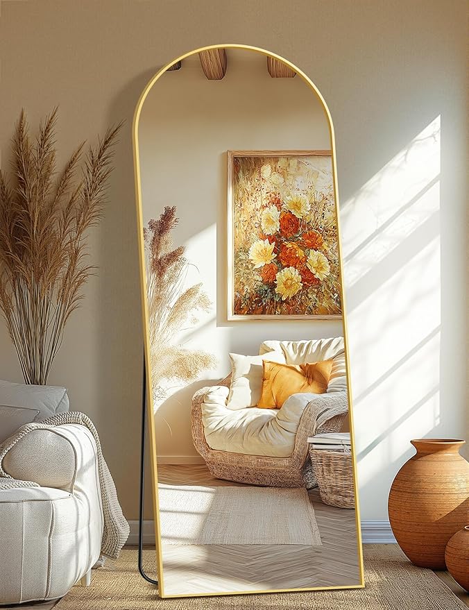 Full Length Mirror, 70"x24" Arched Standing Floor Full Body Mirror for Wall with Aluminum Alloy Frame for Bedroom, Living Room, Dressing Room(Gold)