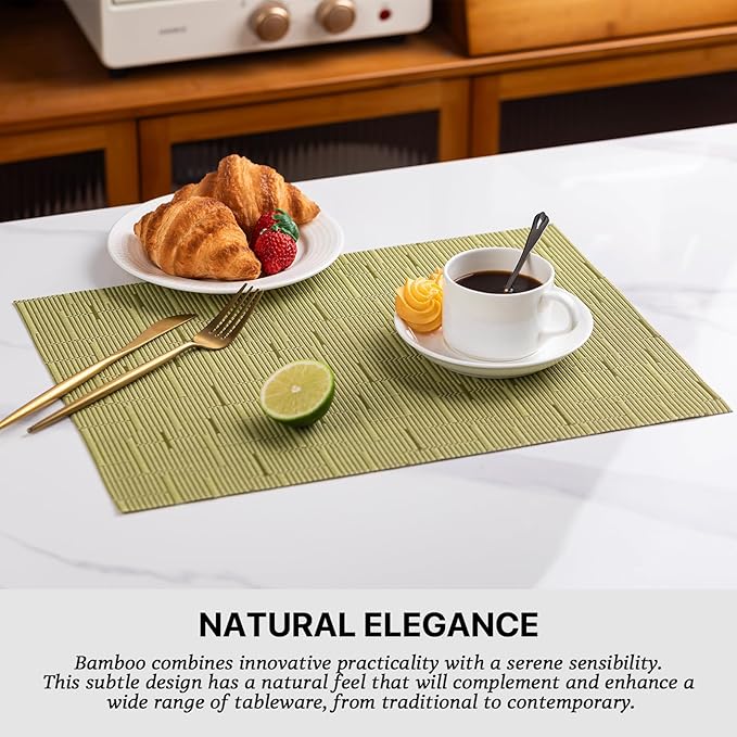 LEXMORE PVC Woven Placemats 6 PCS Wipeable Indoor/Outdoor Table Mats Washable Vinyl Place Mats for Dining Table, Set of 6-Pea Green