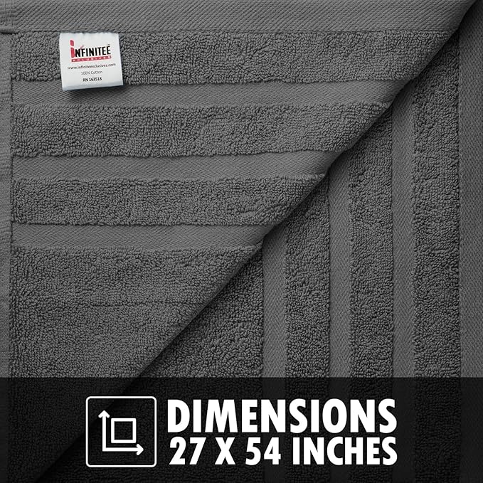 Infinitee Xclusives 100% Cotton Luxury Bath Towels (Set of 2, 27x54 Inches) – Soft, Absorbent, Quick-Drying Towels for Bathroom, Gym, Spa & Hotel |Shadow Grey|