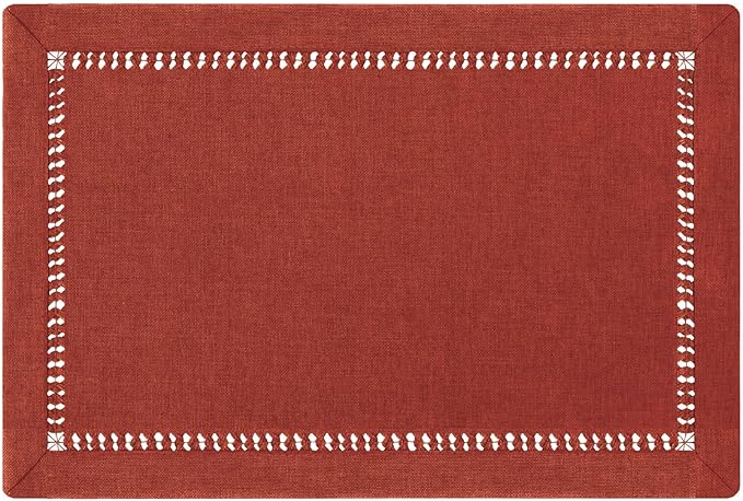 Grelucgo Handcrafted Solid Cinnamon Color Dining Table Placemats for Fall or Autumn, Double-Hemstitched (Cinnamon, 12 x 18 Placemats (Set of 4))