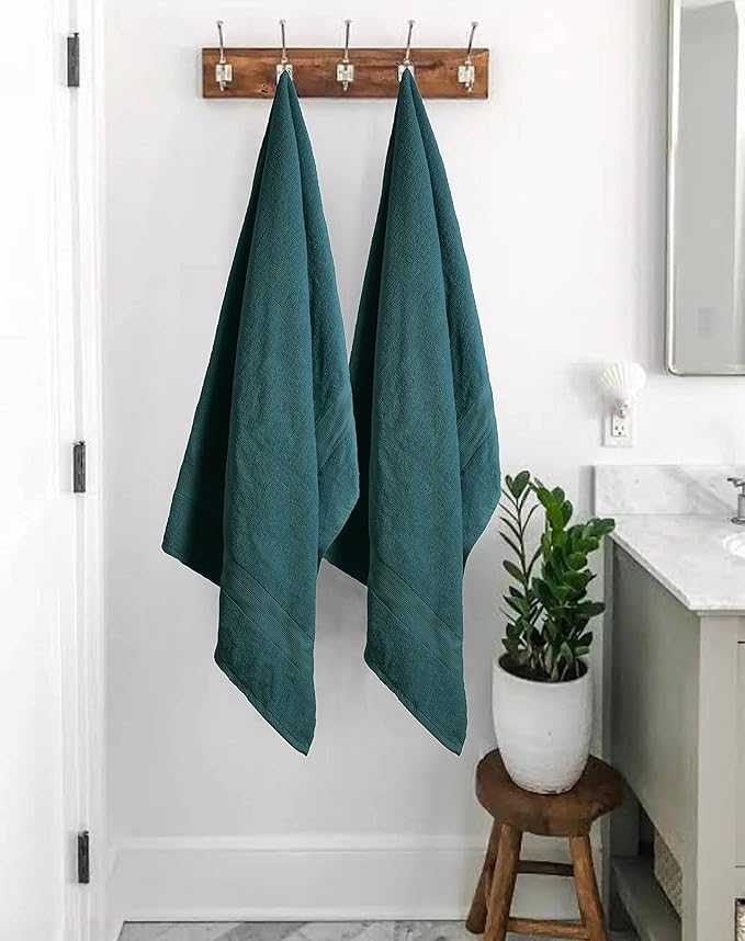 BOUTIQUO Premium Cotton 4 Pack Bath Towel Set - 100% Pure Cotton - 4 Bath Towels 27X54 - Ideal for Everyday Use - Ultra Soft & Highly Absorbent - Teal