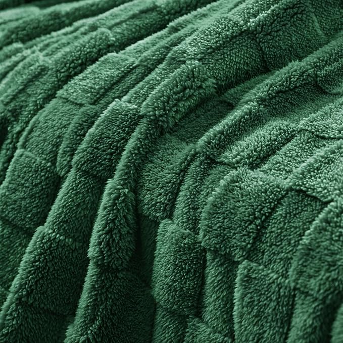 Exclusivo Mezcla Twin Size Flannel Fleece Blanket, Super Soft and Warm Lightweight Checkered Pattern Blankets for All Seasons, 60x80 Inches, Forest Green