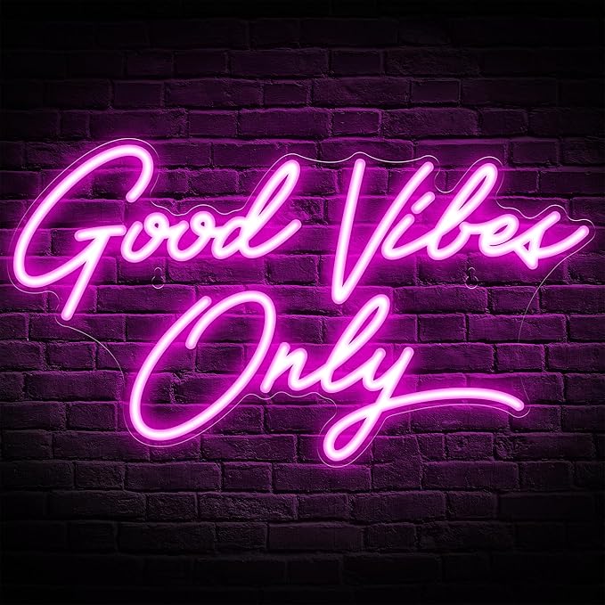 Kavaas Good Vibes Only Neon Signs for Wall Decor | Pink Good Vibes Only LED Sign for Bedroom, Party, Bar, Salon - Best Gifts for Birthday, Christmas