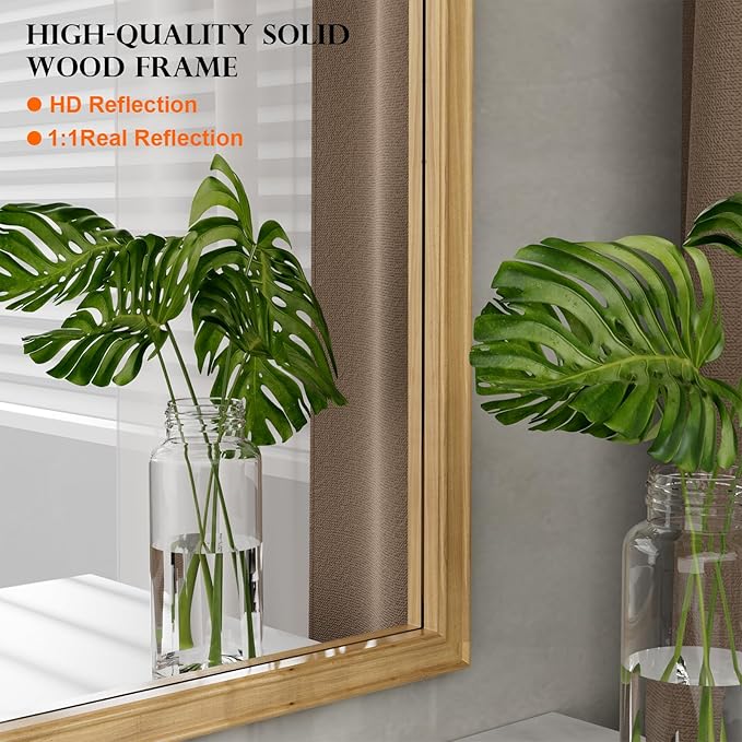 WallBeyond Wood Frame Wall Mirror Decor for Entryway, Living Room or Bedroom Home Decor - Light Woodgrain 16" x 20" Natural Color