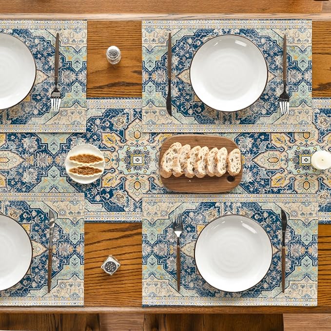 Artoid Mode Boho Bohemia Style Sliver Placemats Set of 4, 12x18 Inch Country Rustic Farmhouse Magical Fall Table Mats for Party Kitchen Dining Decoration