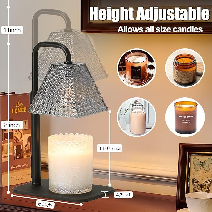 Candle Warmer Lamp with Timer & Dimmer - Electric Candle Wax Melt Warmer with Adjustable Height for Scented Candle Wax, Homer Décor and House Warming Birthday Gifts for Women Mom