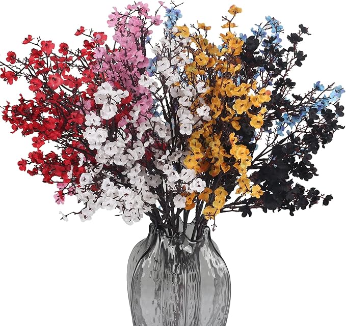 AILANDA 16PCS Baby Breath Artificial Flowers Yellow Real Touch Silk Flowers Bouquet Faux Gypsophila Fake Flowers Arrangements for Wedding Home Kitchen Table Centerpiece Vase Fall Decor