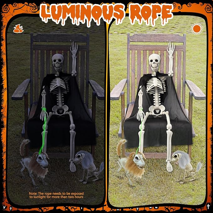 Askill 36" Skeleton Halloween Decorations, 3FT Posable Skeleton with Furry Dog & Wolf Skeleton - 3 in 1 Creepy Plastic Movable Joint Skeleton for Halloween Party Yard Decor - 36inch