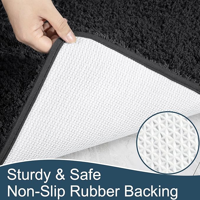 AROGAN Luxury Long Bathroom Runner Rug, 24x60 Inch Thick Soft and Absorbent Non Slip Bath Mat, Rubber Backing Quick Dry Rugs Carpets, Machine Washable Plush Mats for Shower Floor, Deep Grey