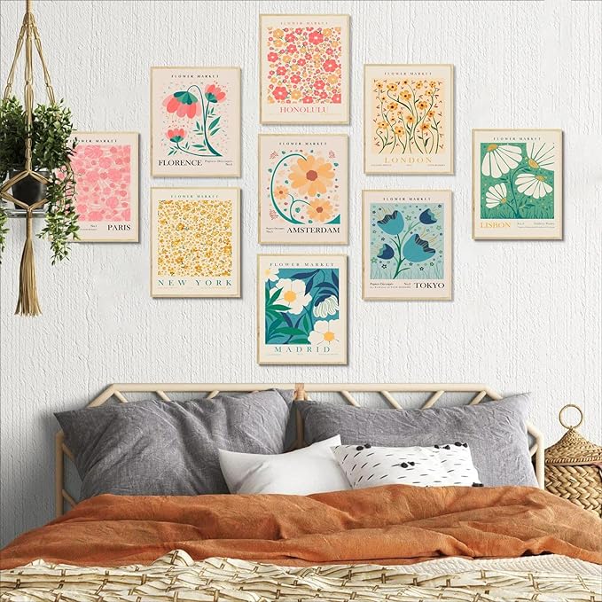 Flower Market Poster Set of 6, Abstract Flower Market Wall Art Prints, Vintage Colorful Floral Wall Art Decor, Boho Room Decor(8x10inch, Unframed)