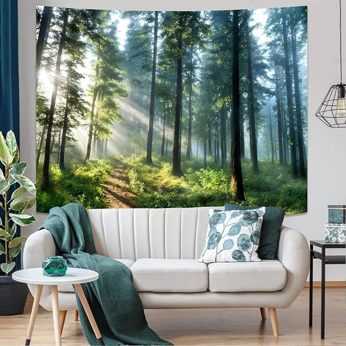 Lunerfex Tyndall Effect Forest Tapestry - Sunlight Streaming Through Trees Wall Hanging for Bedroom and Living Room Decor - Nature Tree2 7090 Inches
