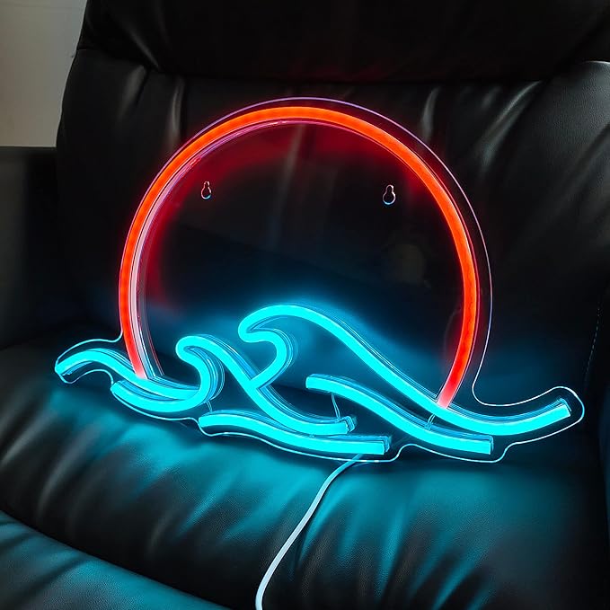 Sunset with Waves Neon Sign LED Sunrise Neon Light for Bedroom Wall Decor Anime Wave Neon Signs LED Sunset Light Sign (Sunset)