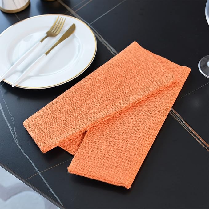 4 Piece 12 x 18 inch Soft Faux Linen Place Mats Heat Resistant Dining Table Place Mats Cloth Kitchen Table Mats 12x18 Orange