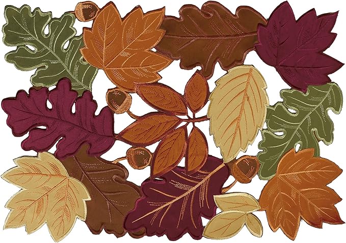 OWENIE 4 PCS Thanksgiving Placemats for Dining Table, 13 x 19 Inch Set of 4 Embroidered Maple Leaves Table mats for Fall, Harvest Applique Leaf for Autumn Decorations