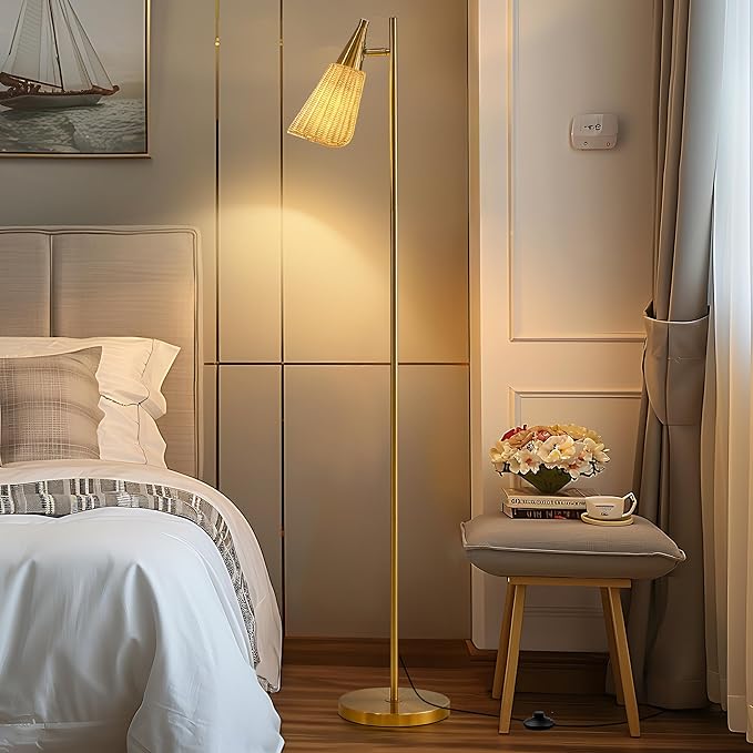 62" Modern Gold Floor Lamp with Foot Switch Standing Lamp Tall Pole Lamps with Metal Heads for Living Rooms, Bedrooms, Home, Office