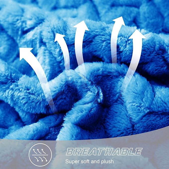 Exclusivo Mezcla Cobalt Blue Fleece Throw Blanket for Couch and Bed, 50x70 Inches Soft Cozy Jacquard Flannel Blankets, Lightweight Fuzzy Plush Warm Throws for All Seasons