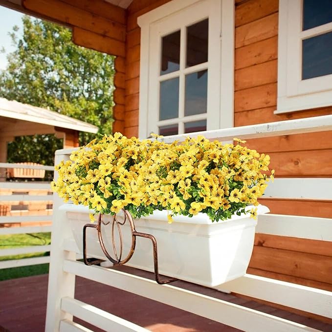 Artificial Flowers for Outdoors, 12 Bundles Artificial Plants & Flowers Outdoor, UV Resistant Faux Flowers Silk Fake Flower for Outside Porch Pot Window Garden Planter Decoration(Yellow)