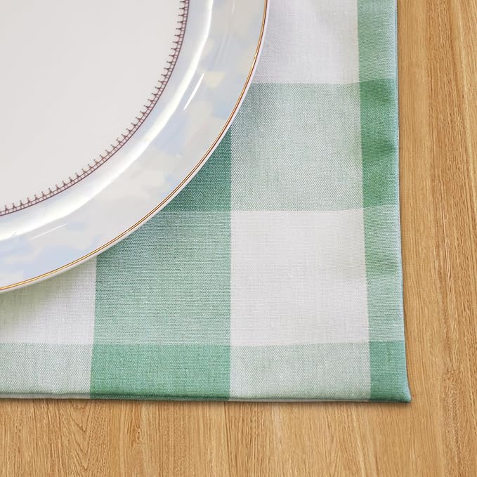 Green & White Placemats Cotton Buffalo Check Gingham Farmhouse Set of 4 Heat Resistant 2 Side Dining Table Place Mats for Kitchen Table, 12 x 18 inches