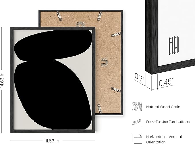 HAUS AND HUES Black Abstract Painting Aesthetic Wall Art- Set of 6 Modern Abstract Wall Art, Black and Gray One Line Abstract Art, Geometric Print Wall Art, Minimalist Wall Art (Black Frame, 11x14)
