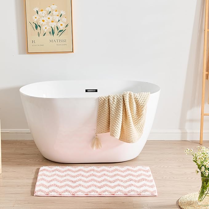 CozeCube Chenille Bathroom Rugs 59" x 24", Soft Microfiber Chevron Bath Mats for Bathroom, Non Slip Shaggy Bath Rugs Machine-Washable, Plush Absorbent Shower Mat, Blossom Pink
