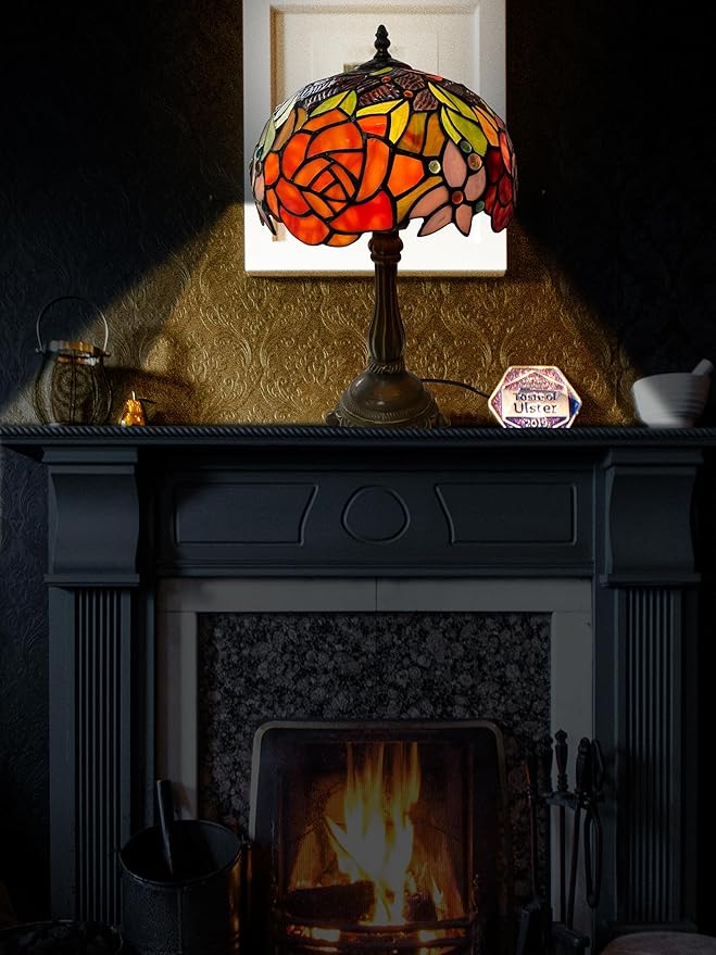 KY&BOSAM Tiffany Lamp Stained Glass Table Lamp Style Art Glass Desk Lamp 16 Inch Tall Glass 10 Inch Wide Lamp Shade Lamp Beside Lamp1 Bulb Antique Zinc Base for Living Room Bedroom Kitchen