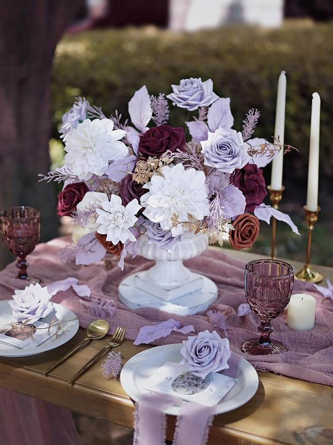 MISSPIN Artificial Flowers DIY Box Set Fake Roses Bouquet Bridal Wedding Flowers Colorful Centerpiece Table Decorations Boho Faux Floral with Stems Arrangements for Cake Home Party Indoor Outdoor