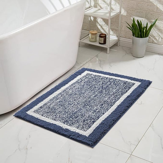 CozeCube Bath mats for Bathroom Non Slip, Fluffy Shaggy Bath Rugs for Bathroom Washable, Extra Soft and Absorbent Microfiber Bath Rugs for Shower Sink, Kitchen Sink, Navy Blue, 16" x 24"