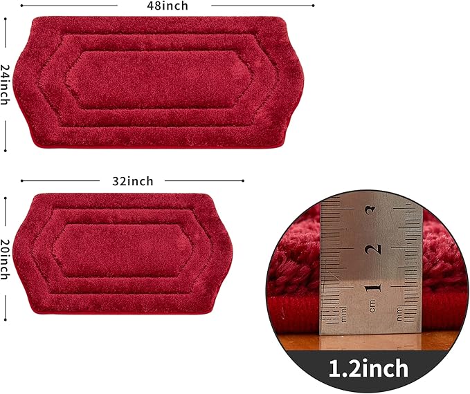 COSY HOMEER Extra Thick Bath Rugs Sets for Bathroom - Anti-Slip Bath Linen Sets Mats Soft Plush Shaggy 100% Strong Polyester Bedroom Water Absorbent(Red,20x32+24x48 -Inches)