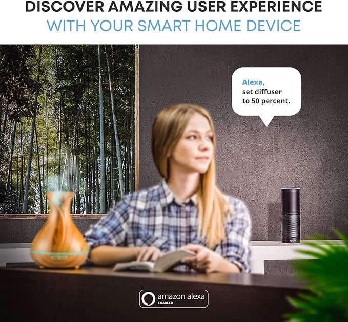 Smart Wifi Wireless Essential Oil Aromatherapy Diffuser - Works With Alexa & Google Home – Phone App & Voice Control - 400ml Ultrasonic Diffuser & Humidifier - Create Schedules - LED & Timer Settings