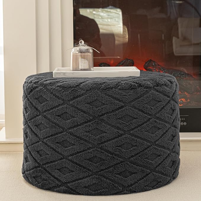 Round Pouf Ottoman 20x20x14 Inches Boho Poof Home Decor Floor Pouffe Ottoman Foot Rest for Couch Sofa Bean Bag Chairs Living Room Bedroom Dark Gray