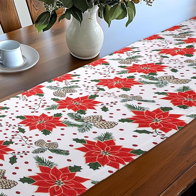 Urban Villa Pine Cone Print 100% Cotton Fused Table Runner 14''x72'' Over Sized Christmas Color Table Runner Heavier Quality