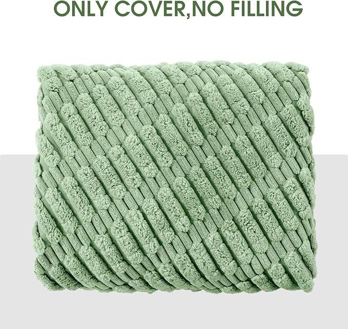 HOMBYS Unstuffed Ottoman Pouf Cover,Round Faux Fur Foot Stool, Fuzzy Chair, Floor Bean Bag(No Filler),Foot Rest with Storage for Living Room, Bedroom, Office, Striped Tufted (Sage Green)