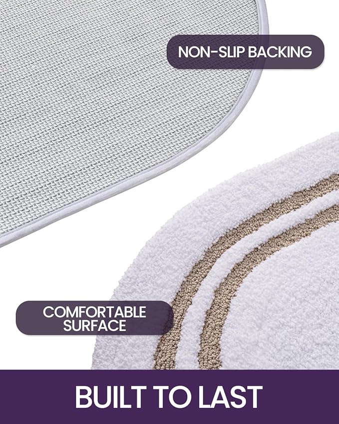 DEXI Oval Bath Mats for Bathroom, 17x30 Absorbent Bath Mat, Washable Microfiber Bathroom Rug with Non Slip Backing for Shower Floor, Beige
