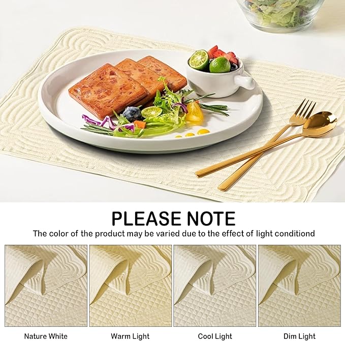 Apricot 100% Cotton Placemats Set of 6, Rectangular Placemats Machine Washable-13x18 Inches for Kitchen or Dining Table Fabric Rectangular Table Mats