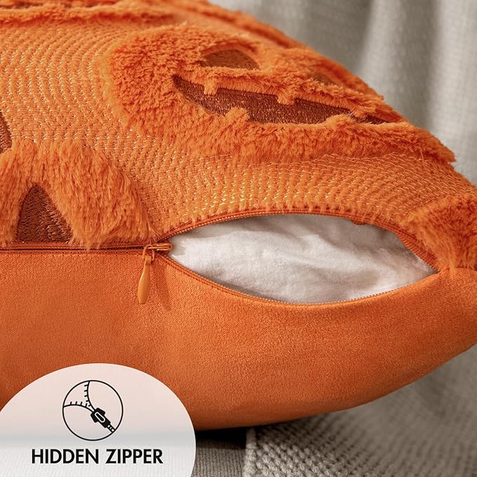MIULEE Fall Halloween Throw Pillow Covers 20x20 Decorative Pumpkin Pattern Pillowcases Soft Plush Faux Wool Cushions for Home Patio Sofa Couch,Orange