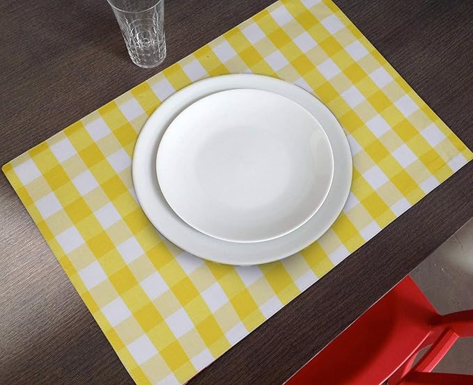 Urban VillaPlacemats for Dining Table 100% Cotton Placemats 14''x20'' Over Sized Tablemats Set of 6 Placemats Yellow/White Buffalo Check Tablemats for Family Dinners Wedding PartiesPlacemats