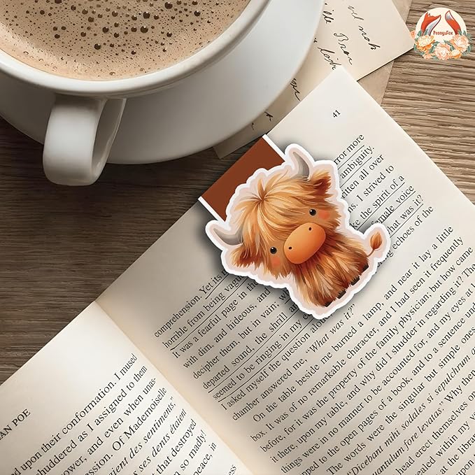 (2Pcs) Cute Highland Cow Magnetic Bookmark Book Page Markers Gift for Reading Lover Nerd Book Addict Bookish Bookworm Reader Student Teacher Office Stationery - Size 3"x2.6" When Folded