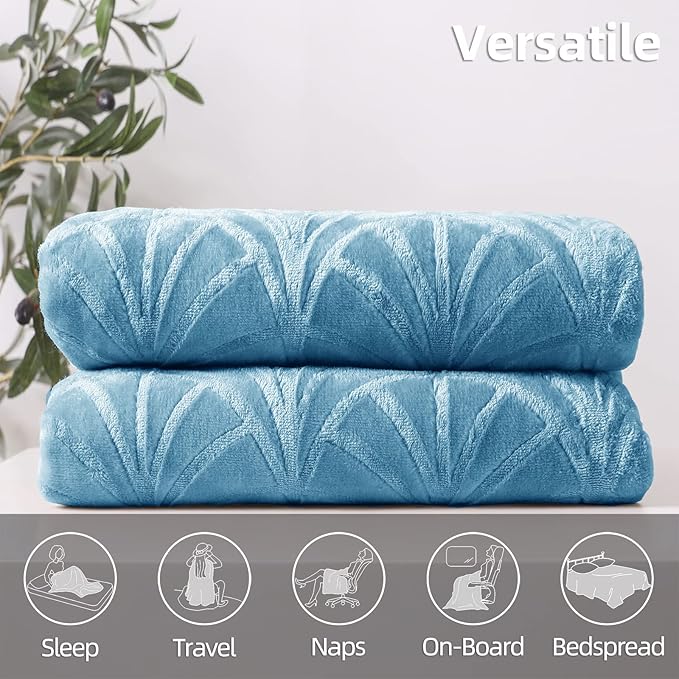 Whale Flotilla Flannel Fleece Twin Size Blanket for Bed, Soft Fluffy Velvet Bedspread Coverlet with Decorative Vintage Pattern for All Season, Warm and Lightweight, 60x80 Inch, Stone Blue