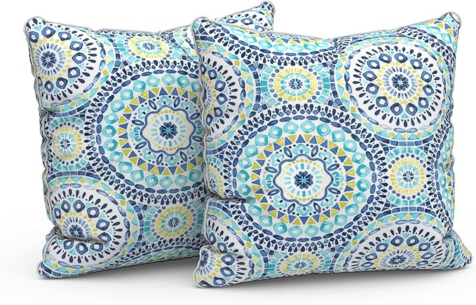 LVTXIII Outdoor Throw Pillow Covers 16x16 Decorative Accent Pillow Cases All Weather Square Cushion Covers for Sofa Patio Couch Use, Pack of 2, Delancey Baltic