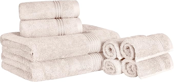 Superior Egyptian Cotton 8-Piece Towel Set, Assorted Towels for Home Bathroom, Master, Guest Bath, Decor Essentials, Includes 2 Bath, 2 Hand, 4 Face Towels/Washcloths, Quick Dry, Absorbent, Stone