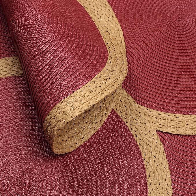 Noctiflorous Round Braided Placemats Set of 8 Table Mats 15 Inches Washable Heat Resistant for Dining Table Non-Slip Indoor Outdoor Place Mats for Thanksgiving Christmas Easter(Red Wide Edge 8)