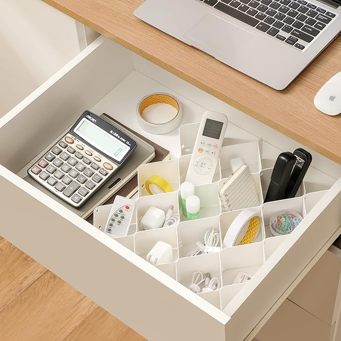 ROUFA Sock Drawer Organizer for Dresser, Honeycomb Underwear Dividers for Women, Panty Separator for Bras, Socks, Belt and Leggings (24pcs,White)
